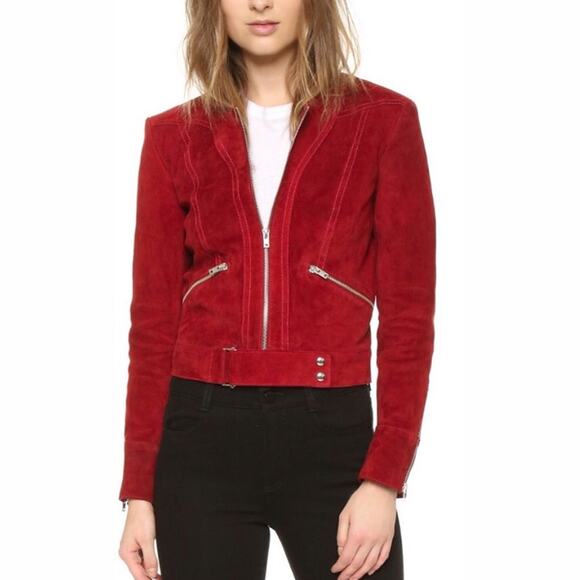 IRO Jackets & Blazers - IRO Tatiana Red Lamb Suede Moto Jacket Size 40